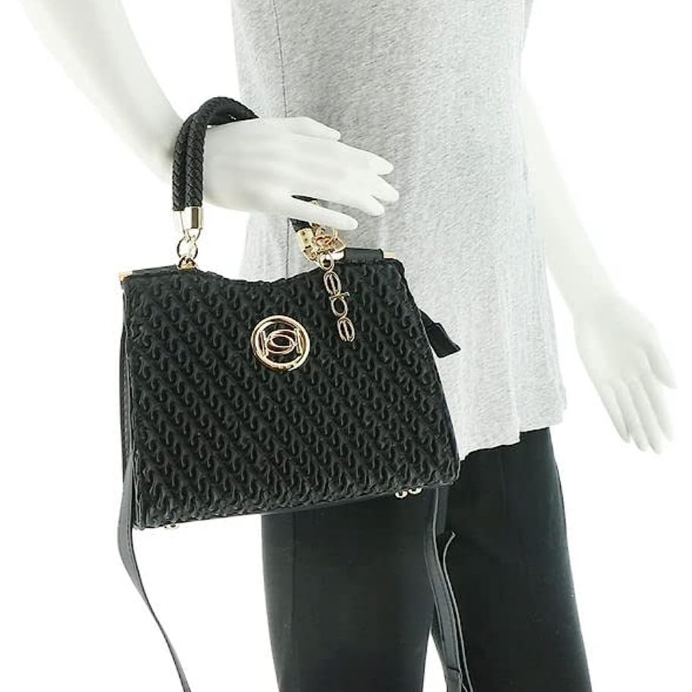 NWoT BEBE Black Satchel Crossbody Convertible Gold Black Satchel Adjustable - Picture 4 of 15